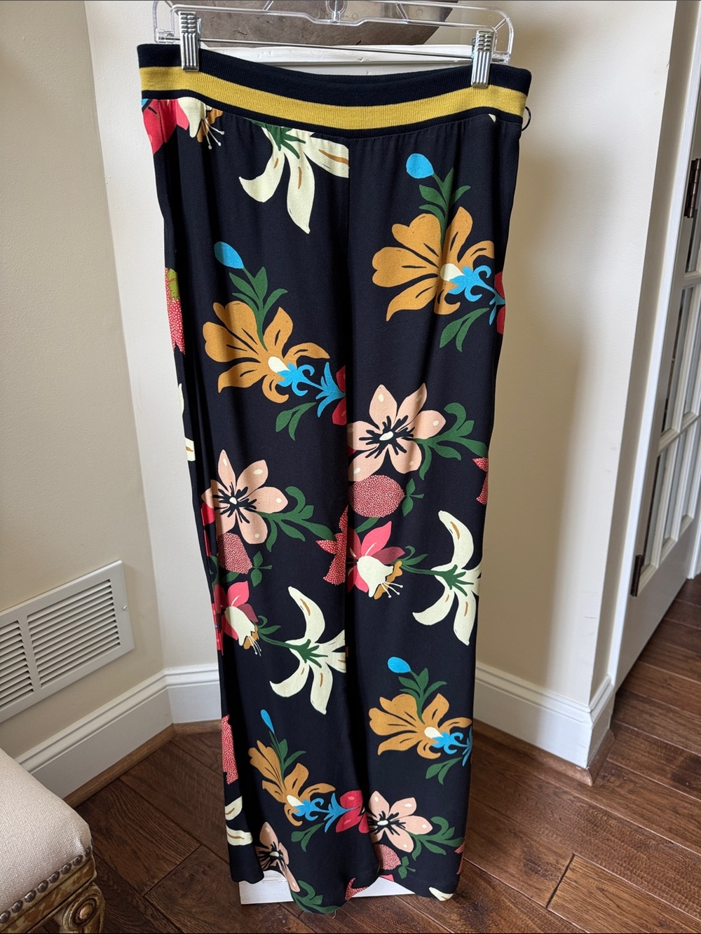 FARM Rio Pants with Bold Floral Print and Stripe Waistband